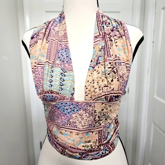 Free People Printed Heather Halter Top In Lilac Combo Size M - Picture 4 of 17